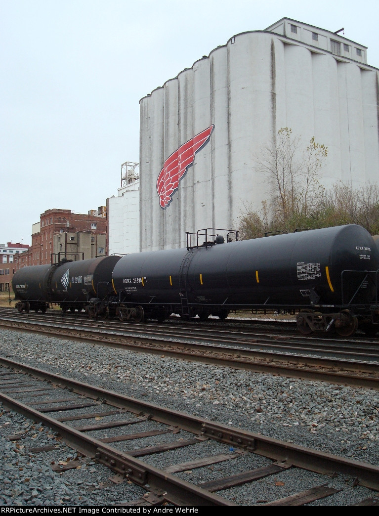 ADM tank cars in front of the distinctive elevator